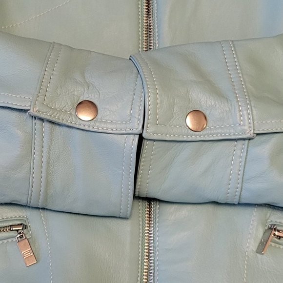❣️HP❣️ Pamela McCoy 100% leather aqua full zip satin lined jacket sz: M NWOT - Picture 11 of 12